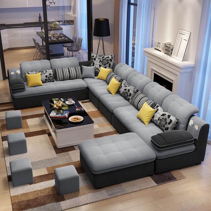 U-shape high back corner sectional sofa seating seven
