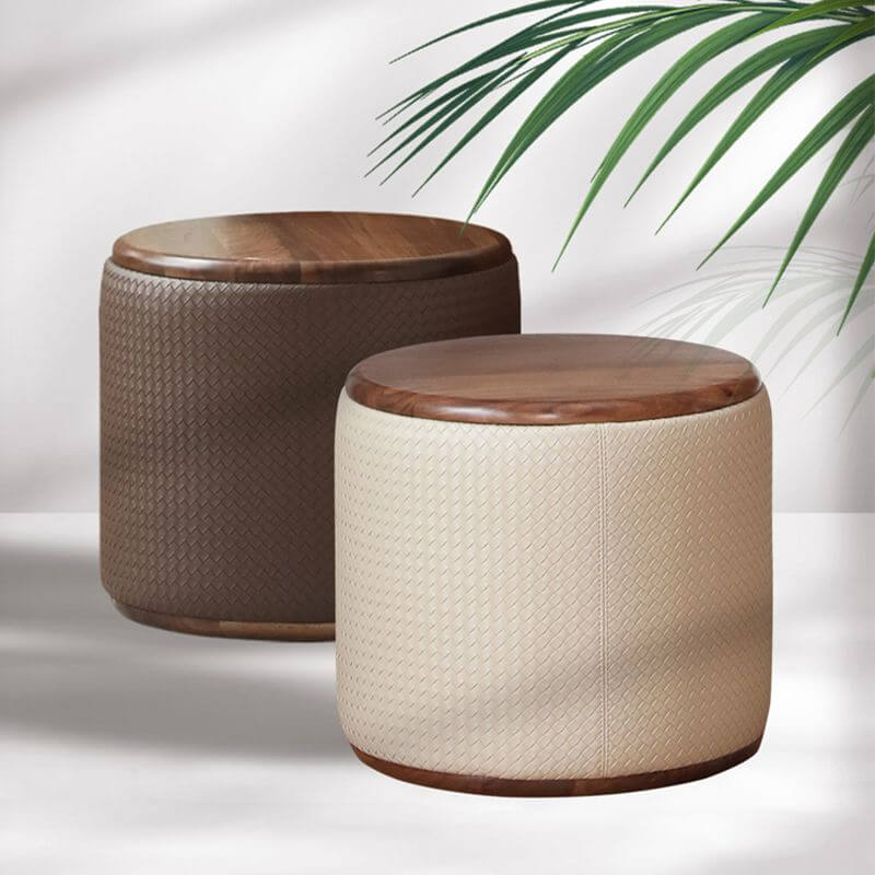 アップホルストリーブラウンバニティスツール、木製フレームと背もたれなしデザイン サブ画像