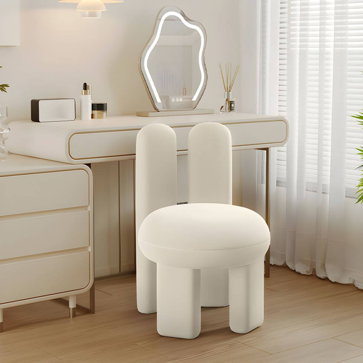 Gray upholstered modern vanity stool