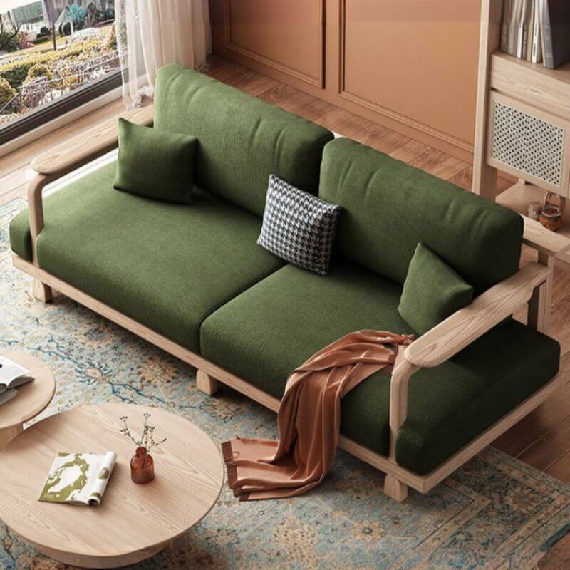 Single olive green sofa in living room