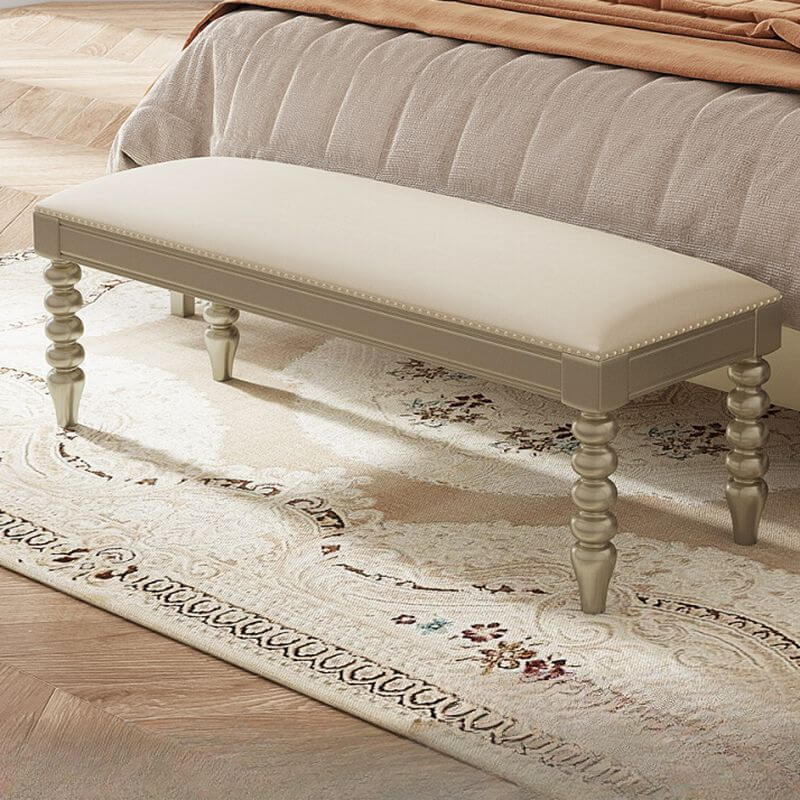 Victorian beige bedroom bench with elegant nailhead trim