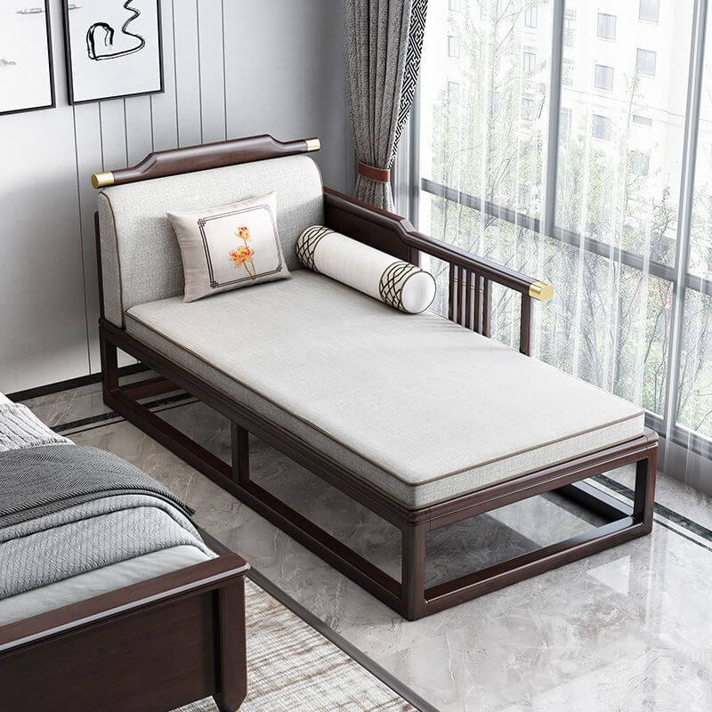 Vintage Beige Gepolsterte Chaiselongue Akzentstuhl mit linksseitiger Armlehne/Rechtshändiges Stück Zweitbild