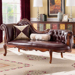 Vintage Genuine Leather Chaise Lounge Bench in living room