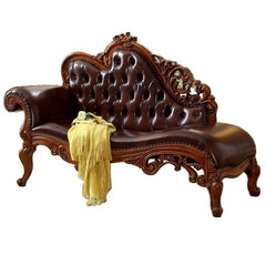 Vintage Genuine Leather Chaise Lounge Front View