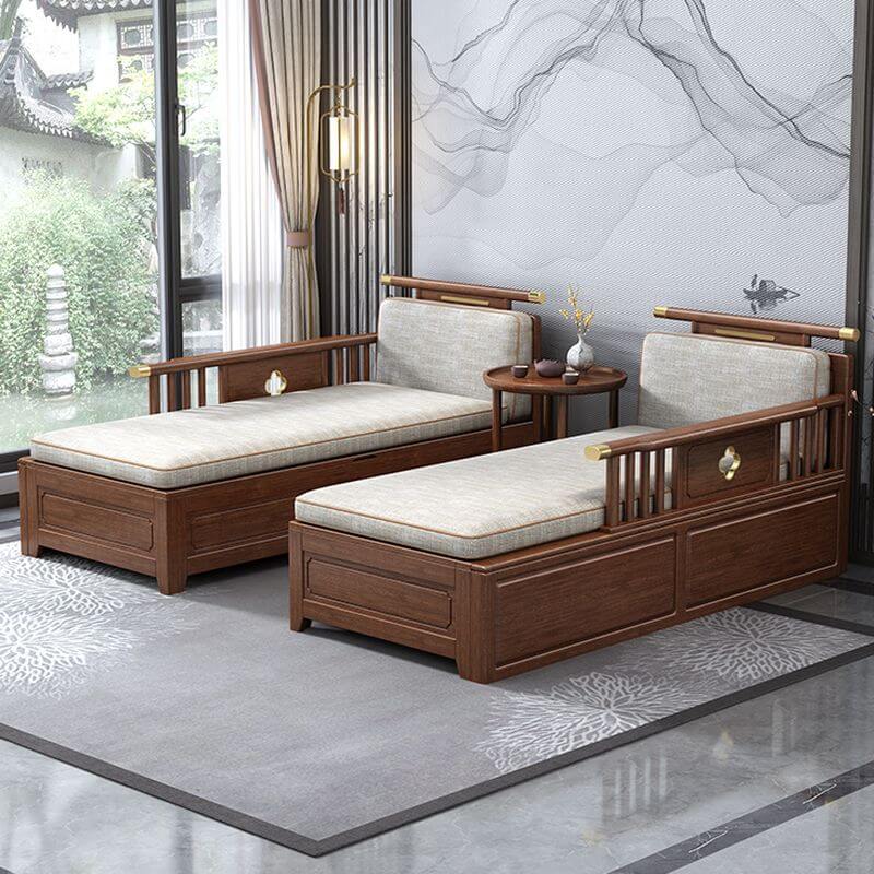 Vintage Overstuffed Chaise Lounge Bench front view Main image