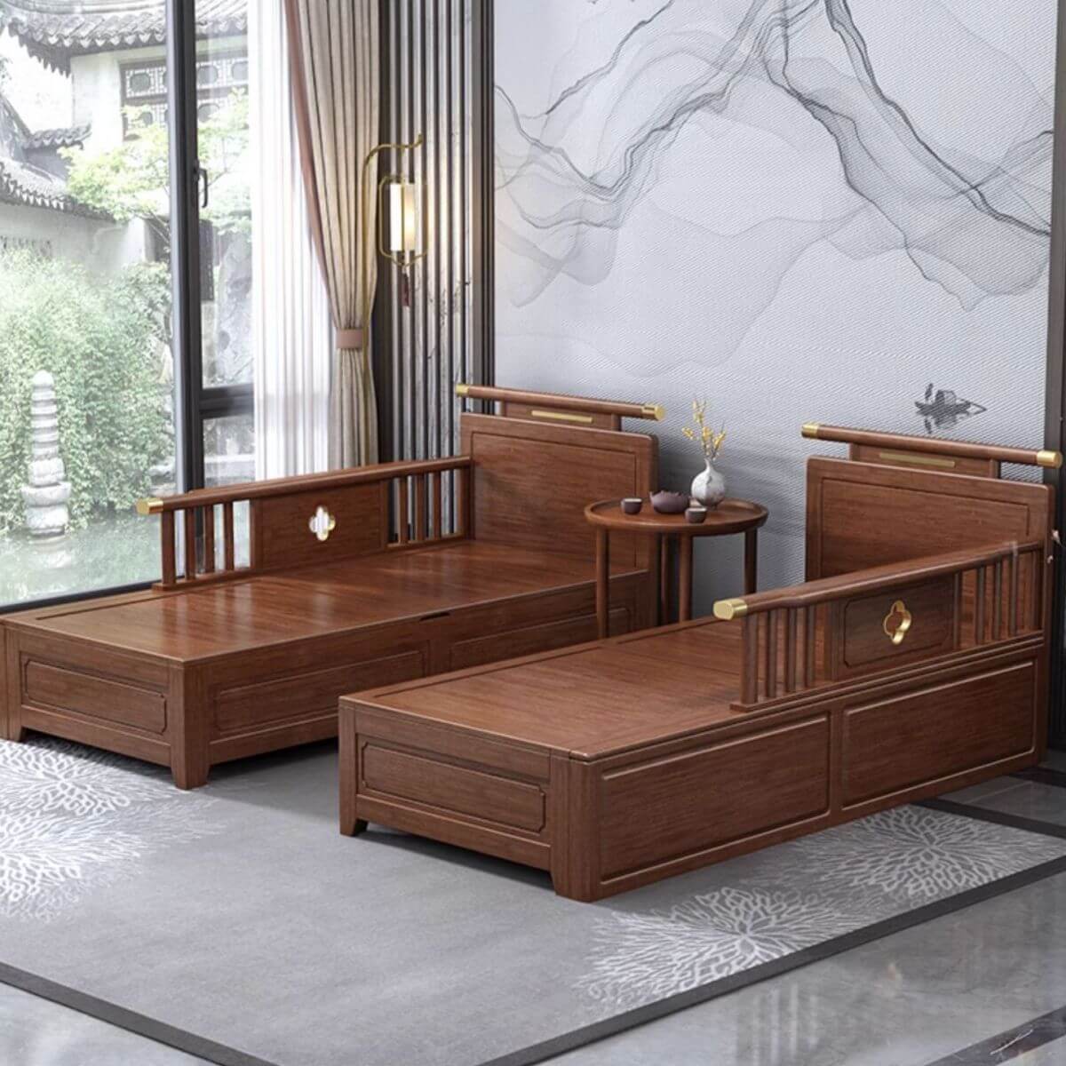 Vintage Overstuffed Chaise Lounge Bench with Repository, Left-hand Piece/Right-hand Arm and Nook Secondary image