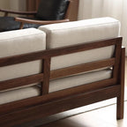 Off-White Sofa with Walnut Wood Accents