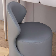 Light gray vintage-style vanity stool close-up