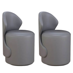 Light gray vintage-style vanity stool close-up