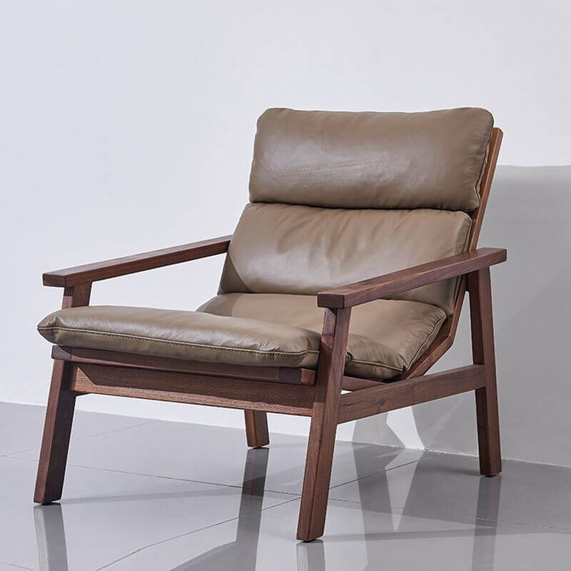 Walnut Leather Recliner Armchair front view