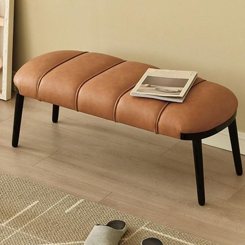 brown faux leather pouf