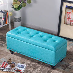 Colorful upholstered ottomans arranged decoratively