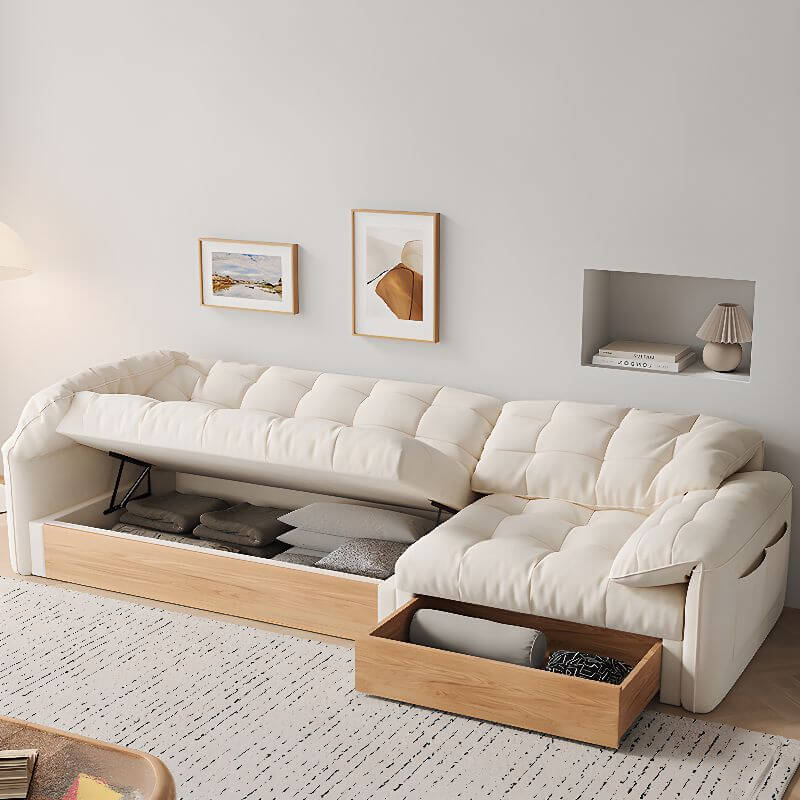 Elegant white oak sofa with armrests