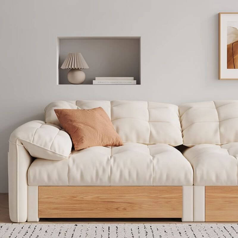 Modern white oak wood sofa in living room