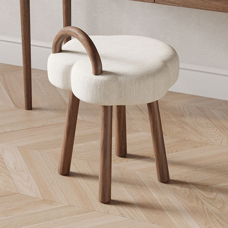 white upholstered vanity stool with back