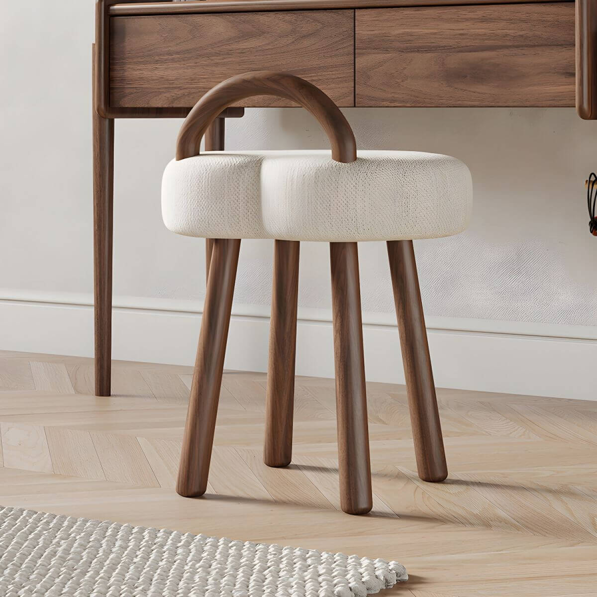 vanity stool with wooden legs