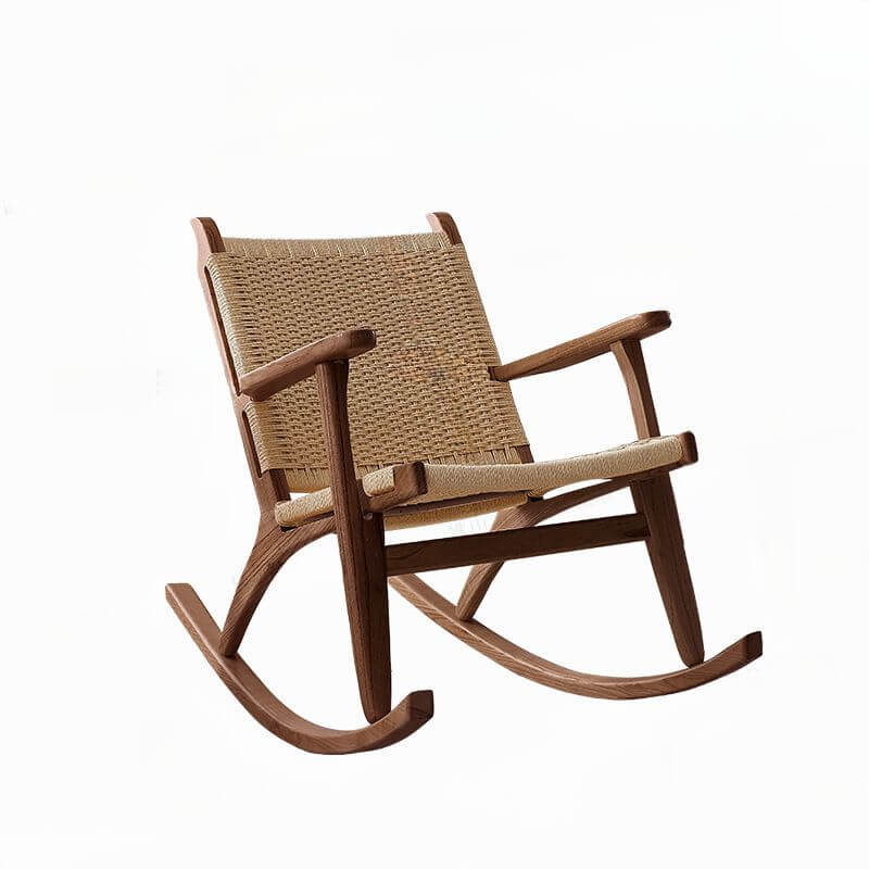 Natural Wood Porch Rocking Chair with Rear Back
