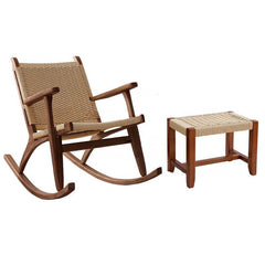 Natural Wood Porch Rocking Chair with Rear Back