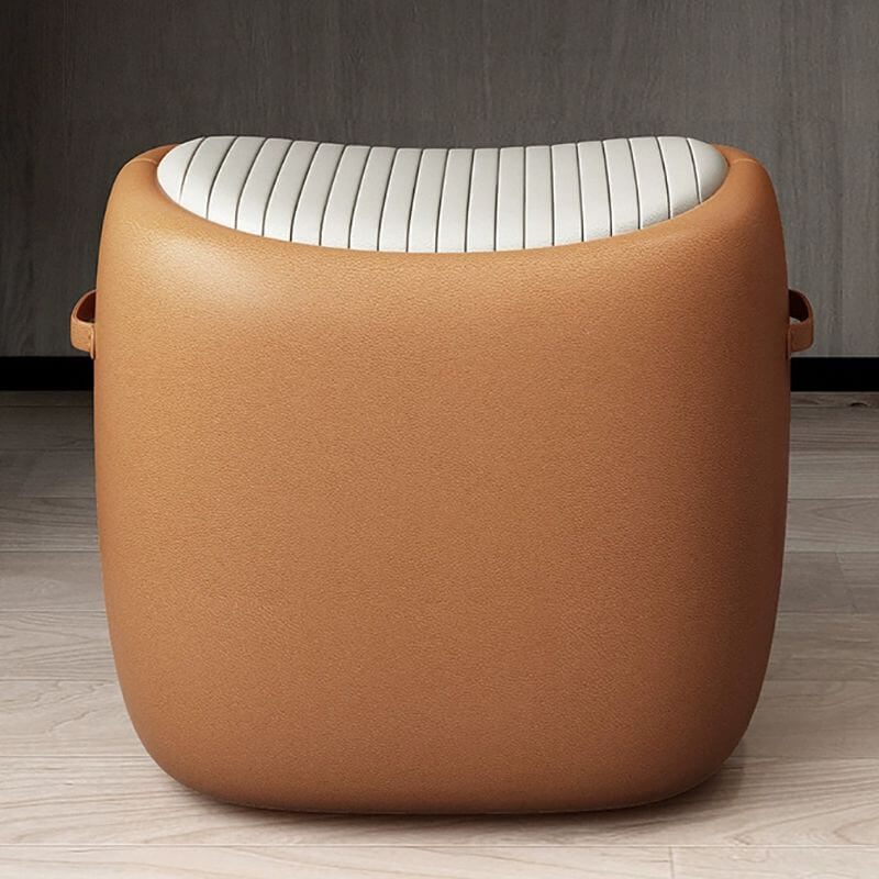 Wood Genuine Leather Modern Vanity Stool front view