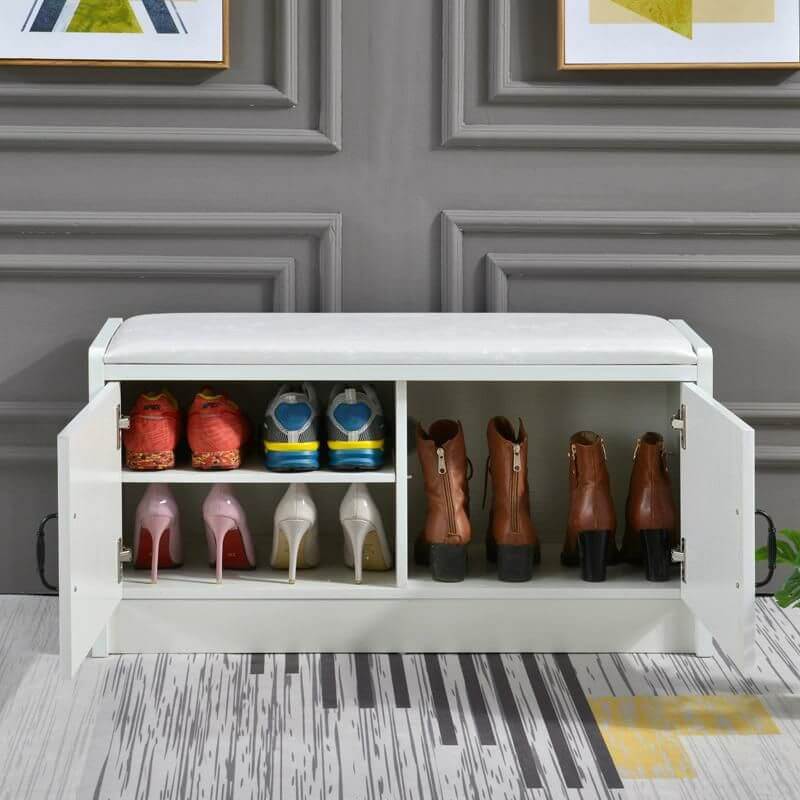 White storage ottoman on a living room floor Main image