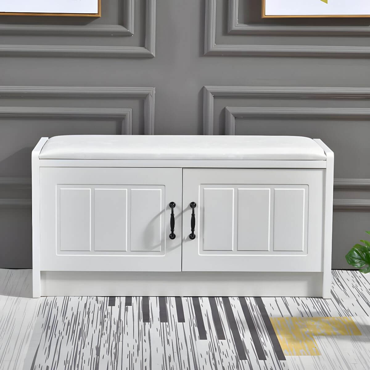 Stylish white ottoman with sponge seat fill Imagen principal del producto