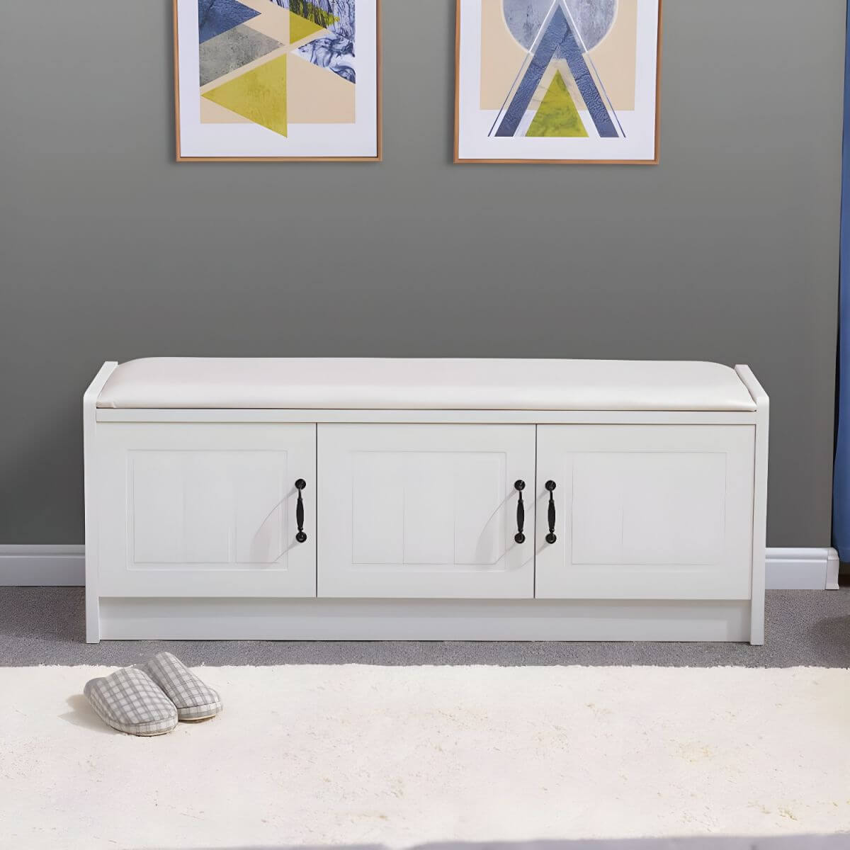 Ottomanes de almacenamiento rectangulares modernos de madera con función resistente a manchas Imagen secundaria del producto