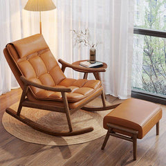 Stylish rocking chair with wooden legs and ottoman