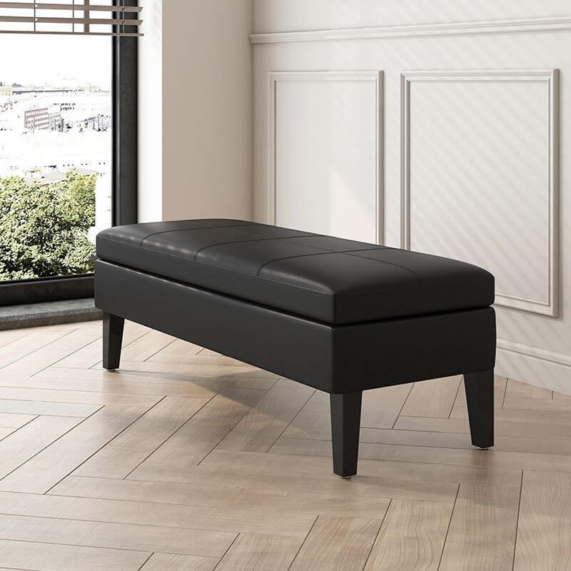Wooden Large Rectangular Ottoman Black