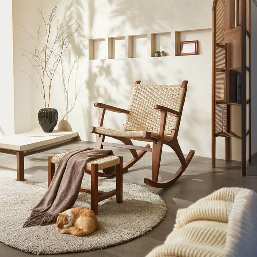 Wooden rocking chair in nut-brown finish