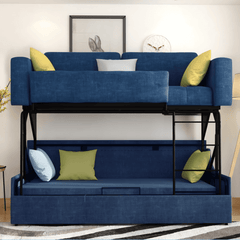 Modern Gray/Blue/Khaki Folding Wood Bunk Bed Sleeper Convertible Sofa Bed Pillows Included