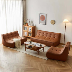 Brown modern PU leather sofa lounge chair in Nordic style