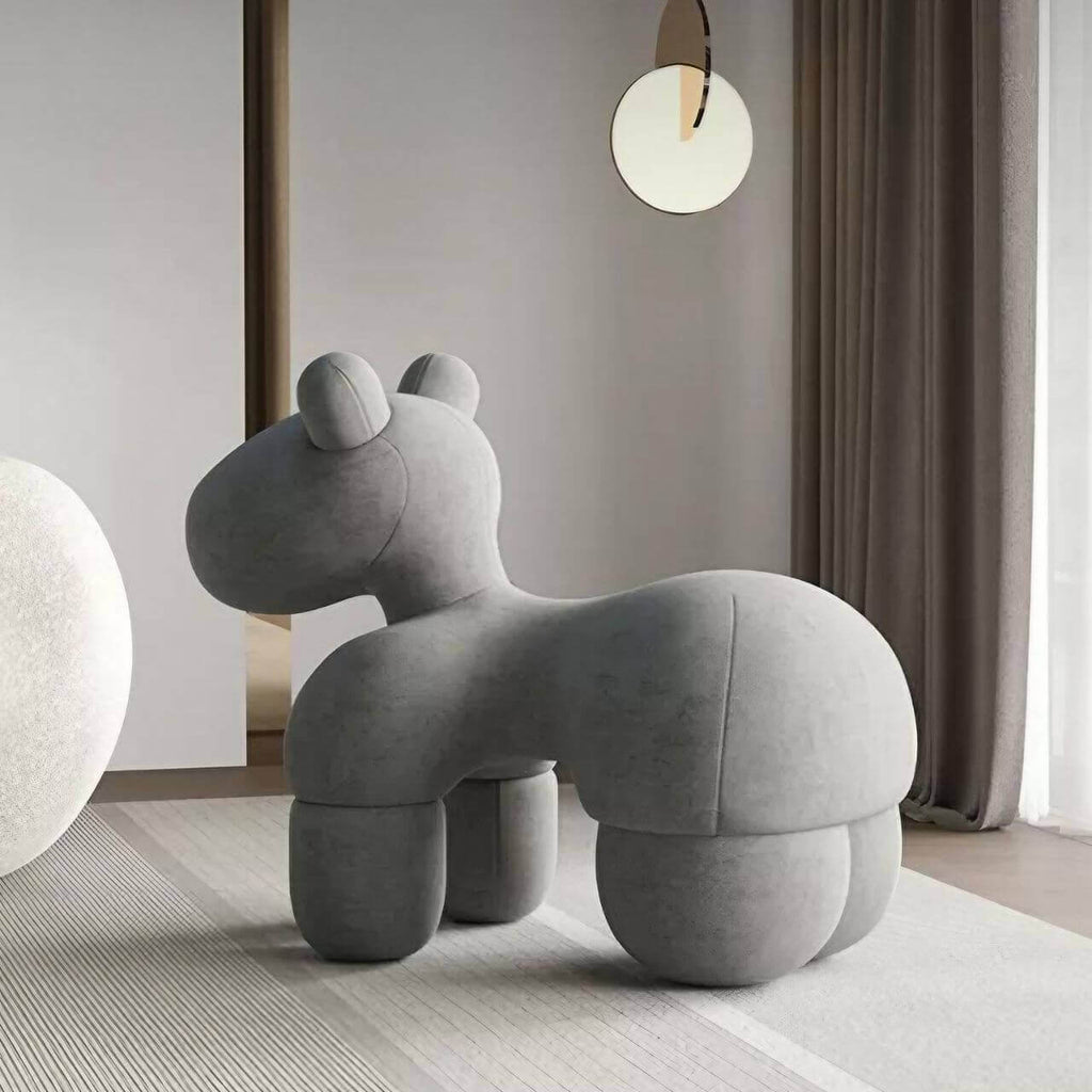 Gray kids' stool with pony design, creative latex single sofa chair for children