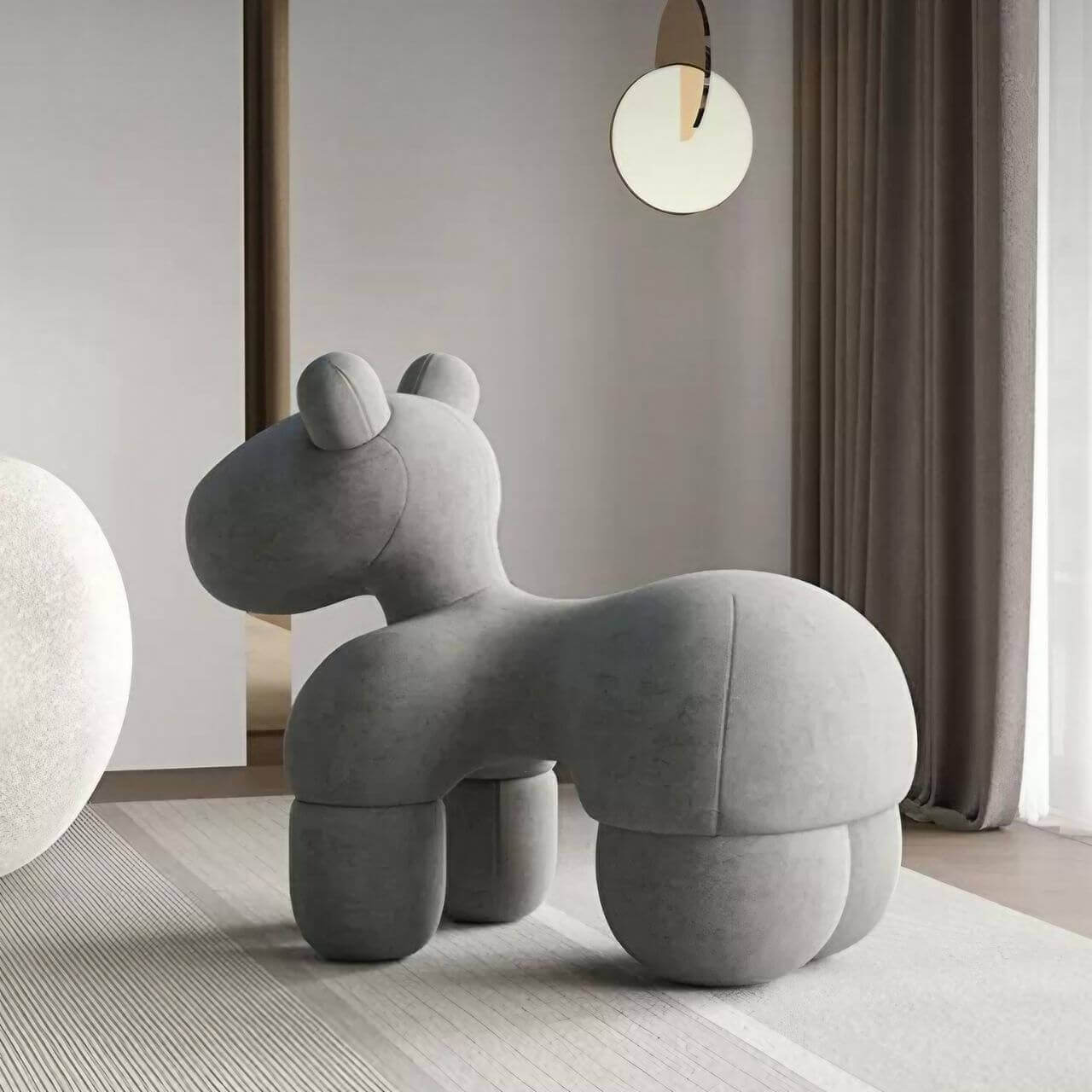 Gray kids' stool with pony design, creative latex single sofa chair for children