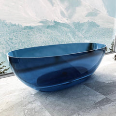 67" Oval Transparent Resin Double Soaking Bathtub Sapphire Blue