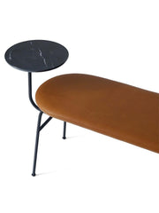 Stylish oval bench with side table in sophisticated brown PU leather