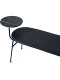 Modern Oval Shape Bench with Side Table Brown PU Leather Upholstery