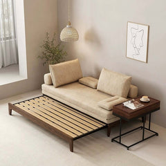 Modern Nordic khaki solid wood sofa bed with pull out feature and convertible sleeper design