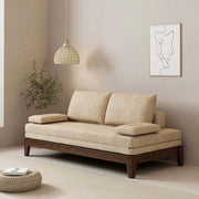 Modern Nordic Pull Out Wood Sofa Bed Khaki Solid Wood Convertible Sleeper Sofa Cotton & Linen