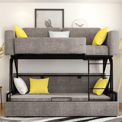 Modern Gray/Blue/Khaki Folding Wood Bunk Bed Sleeper Convertible Sofa Bed Pillows Included
