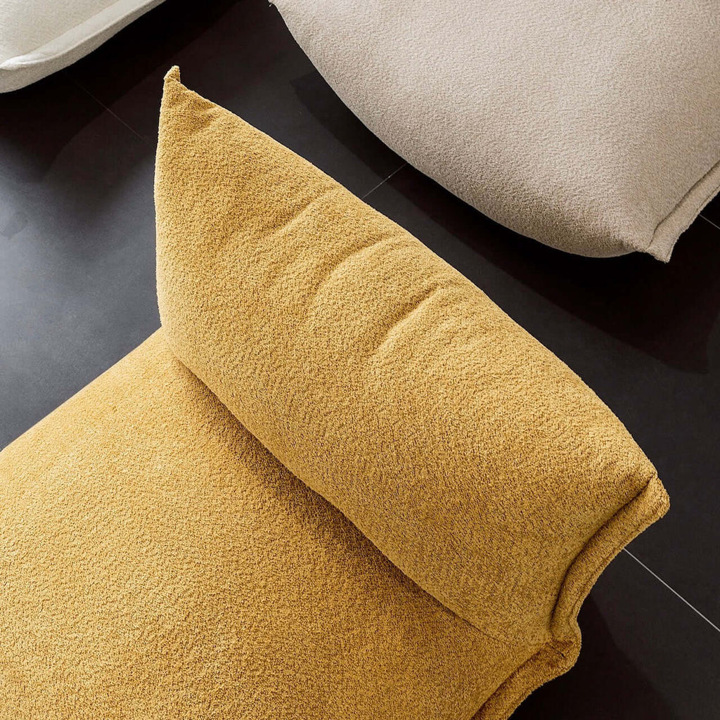 White alpaca boucle caterpillar single sofa lounge chair with floor-standing design