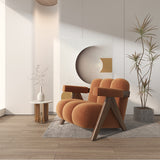 Japandi White Accent Chair Velvet Upholstery Armchair with Walnut Frame for Living Room