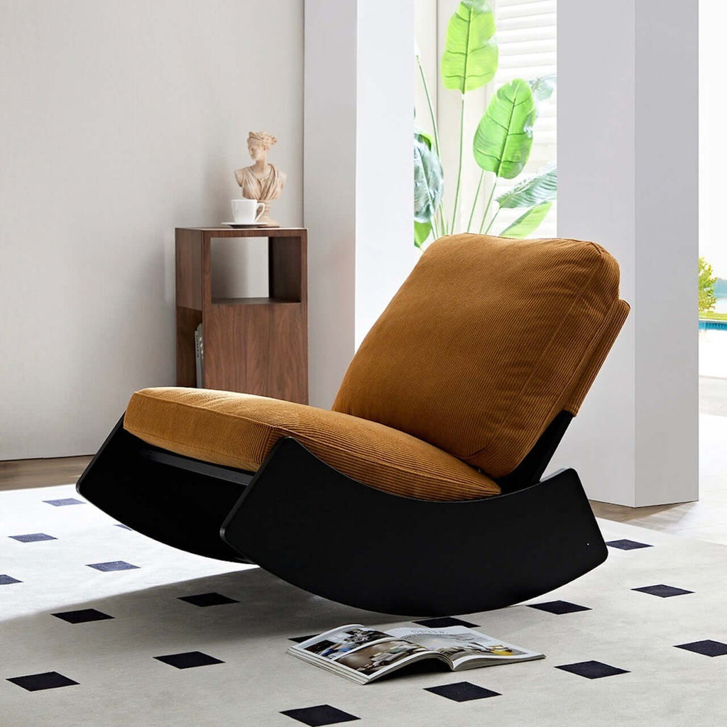 Yellow corduroy caterpillar lounge chair with soft cushion, single sofa rocker for comfortable seating main product image
