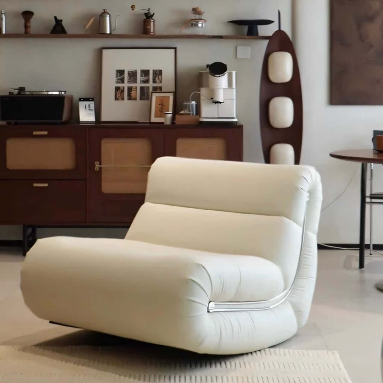 Black synthetic fiber rocking lounge chair with caterpillar design, single sofa seat Main image