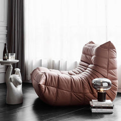 Unique Black/Pink/Brown/Gray/White Leather Floor Lounge Accent Chair in Caterpillar Shape with Cushion