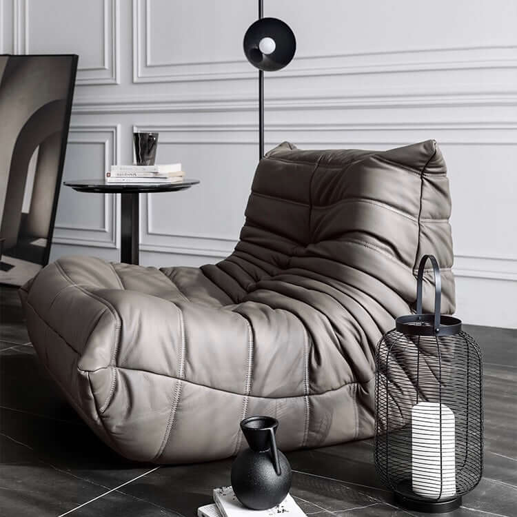 Sleek Black/Pink/Brown/Gray/White Leather Floor Lounge Accent Chair in Caterpillar Shape for Contemporary Decor