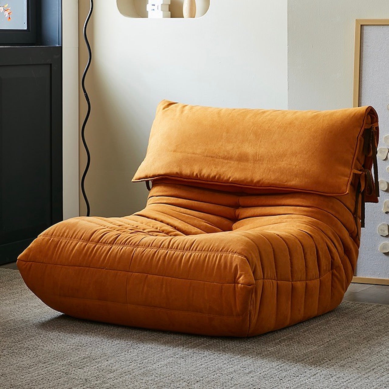 Burnt Orange Caterpillar Single Sofa Chair in Soft Suede and Faux Fur
