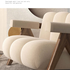 Contemporary Japandi White Armchair with Velvet Upholstery