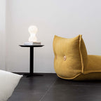 White alpaca boucle caterpillar single sofa lounge chair with floor-standing design