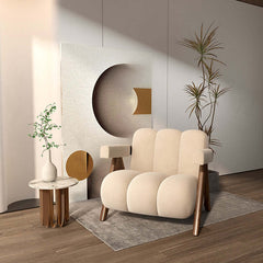 Padded Japandi White Armchair for Living Room