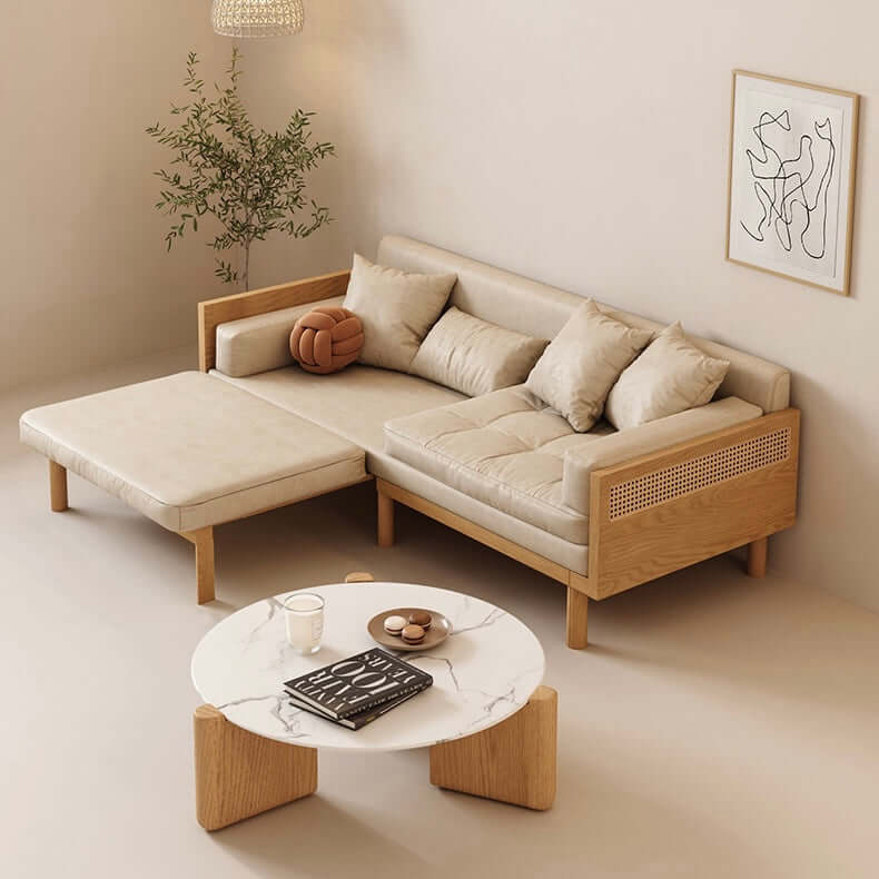 Leath-Aire Wooden/Smoky Upholstered Convertible Sofa Full Sleeper Sofa for Living Room メイン画像